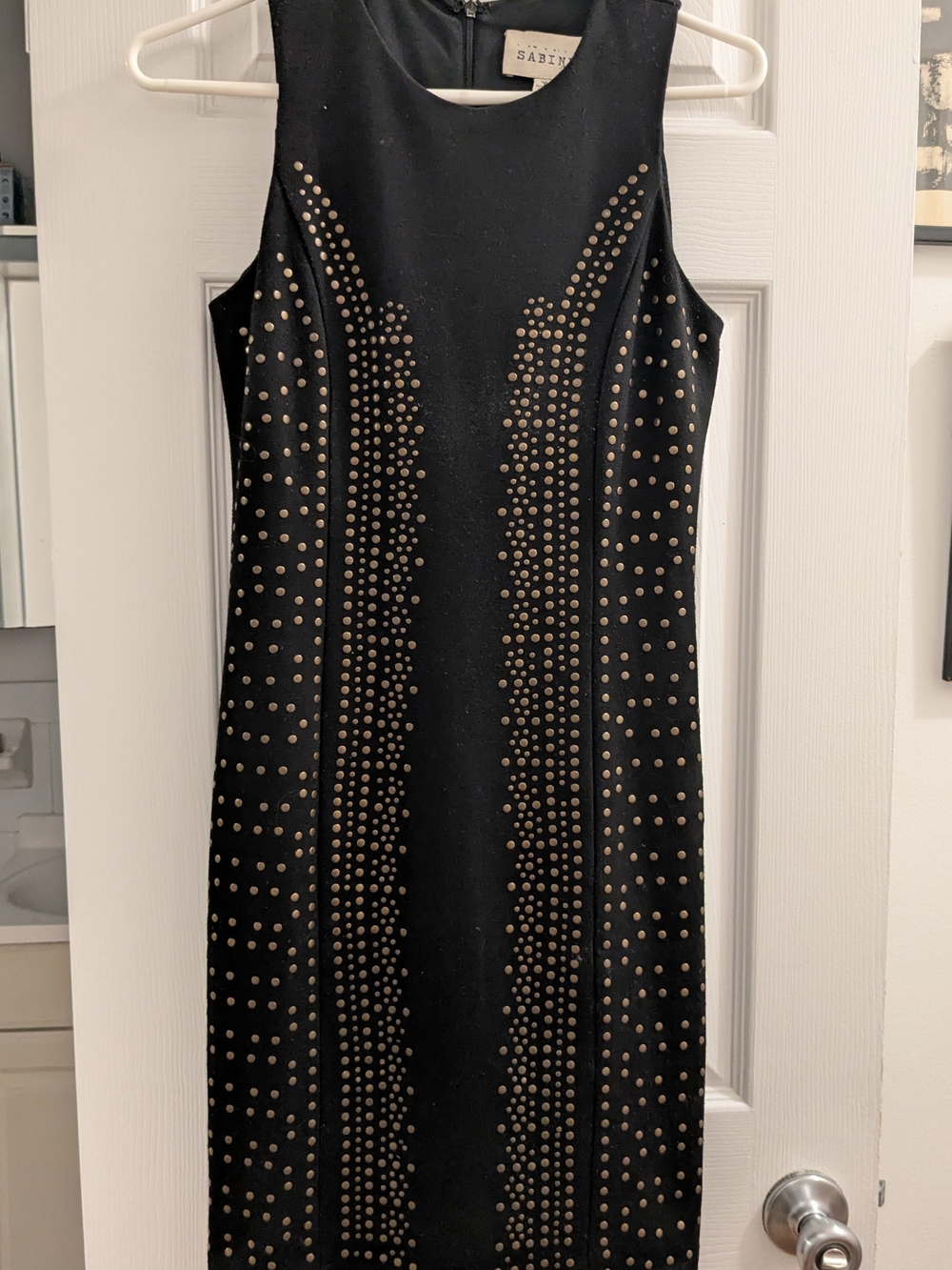 Sabine Black Midi Dress with Brass Stud Detailing